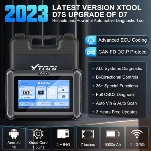 XTOOL D7S Automotive Diagnostic Tool Full-System Diagnosis All OBD2 Functions 15 Supported Languages