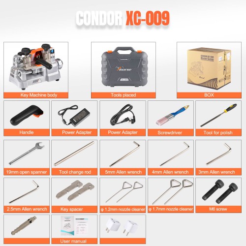 XHORSE CONDOR XC-009 Key Cutting Machine with Battery for Single-Sided and Double-Sided Keys