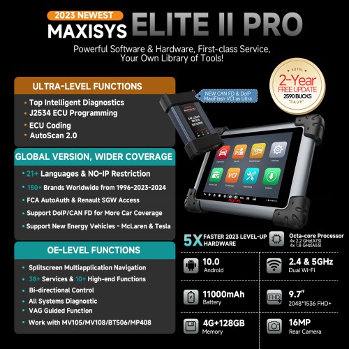 Autel MaxiSys Elite II Pro OBD2 Scanner J2534 ECU Coding ECU Programming Full Vehicle Diagnostics and Analysis