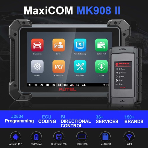 Autel MaxiCOM MK908 II Diagnostic Tablet Wi-Fi Printing ECU Coding IMMO Service Refresh Hidden Functions