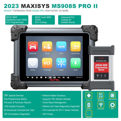 Autel MaxiSys MS908S Pro II 2023 Upgraded  Diagnostic Scan Tool ECU Programming/ Coding, Active Tests, Full Systems, FCA Autoauth