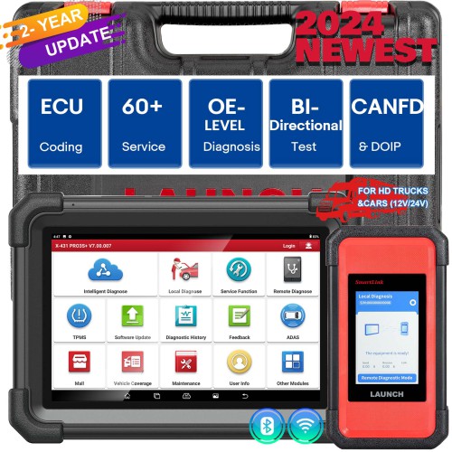 LAUNCH X431 PRO3S+ SmartLink HD, Diesel&Gasoline, 12V&24V Bi-Directional Scan Tool, ECU Coding, Support CANFD &DOIP, J2534 Programming