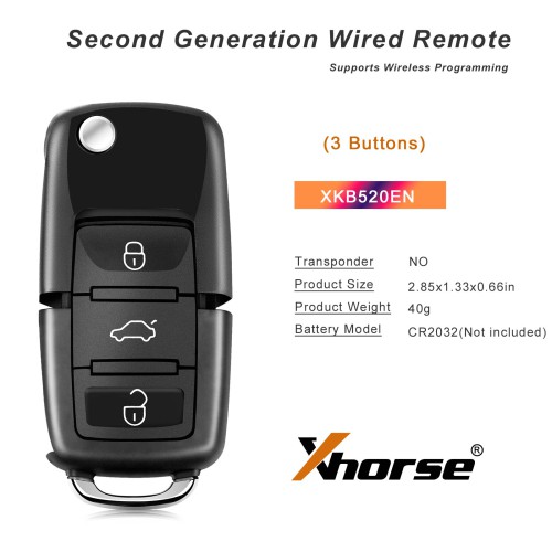 XHORSE	XKB520EN Second Generation Wired Remote, Supports Wireless Programming