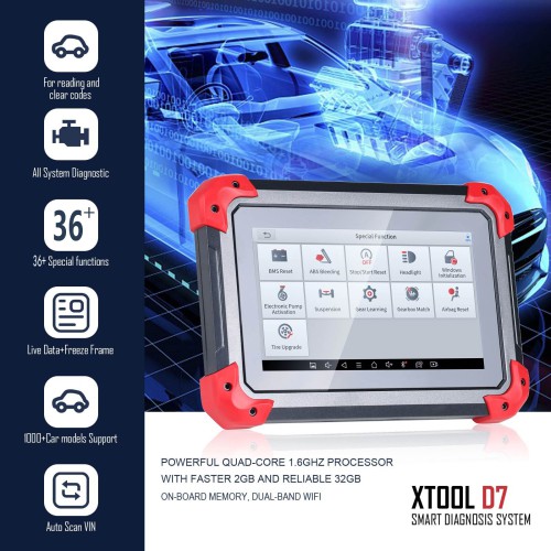 XTOOL D7 Automotive Diagnostic Tool , Bi-Directional Scan Tool with OE-Level Full Diagnosis, 36+ Services, IMMO/Key Programming, ABS Bleeding