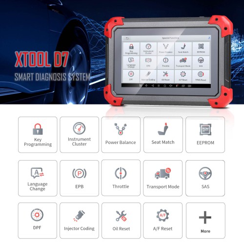 XTOOL D7 Automotive Diagnostic Tool , Bi-Directional Scan Tool with OE-Level Full Diagnosis, 36+ Services, IMMO/Key Programming, ABS Bleeding